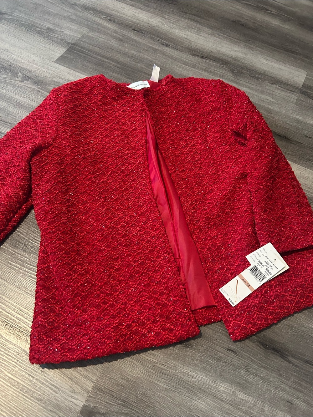 Alfred Dunner Red Textured Tweed Open-Front Jacket